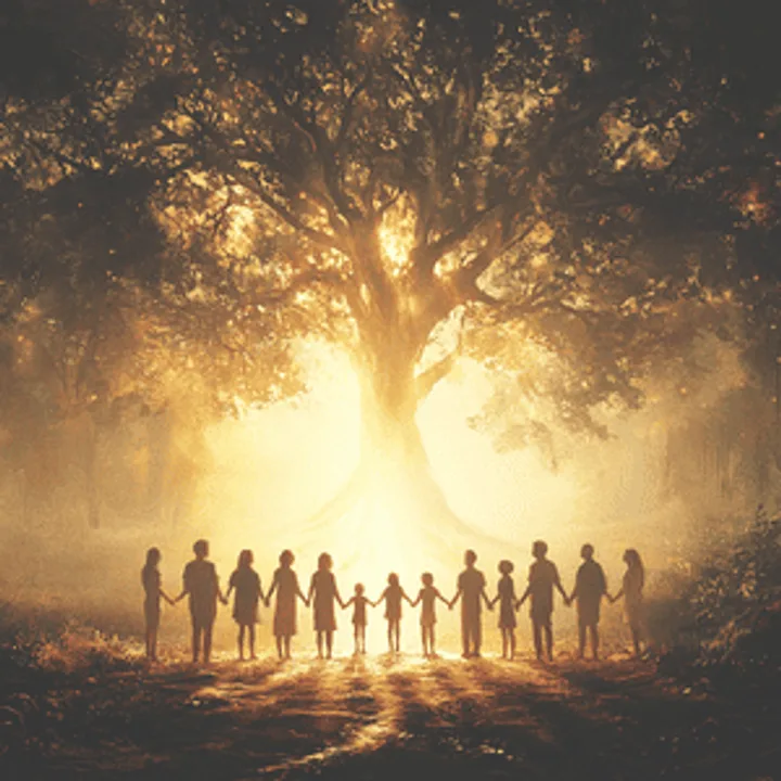 Arbre familial et silhouettes pour représenter les liens invisibles